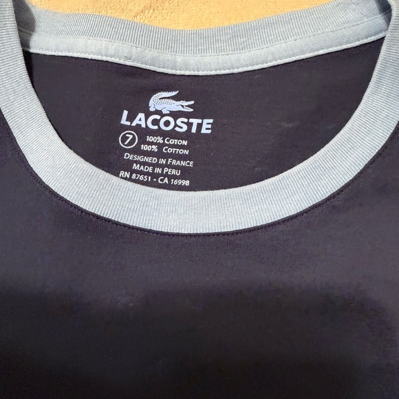 Lacoste Men's Dark Blue T-Shirt with Light Blue Accents - Picture 3 of 7